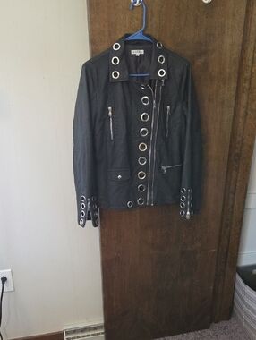 Adore Black Grommet-Detail Leather Jacket - Women's